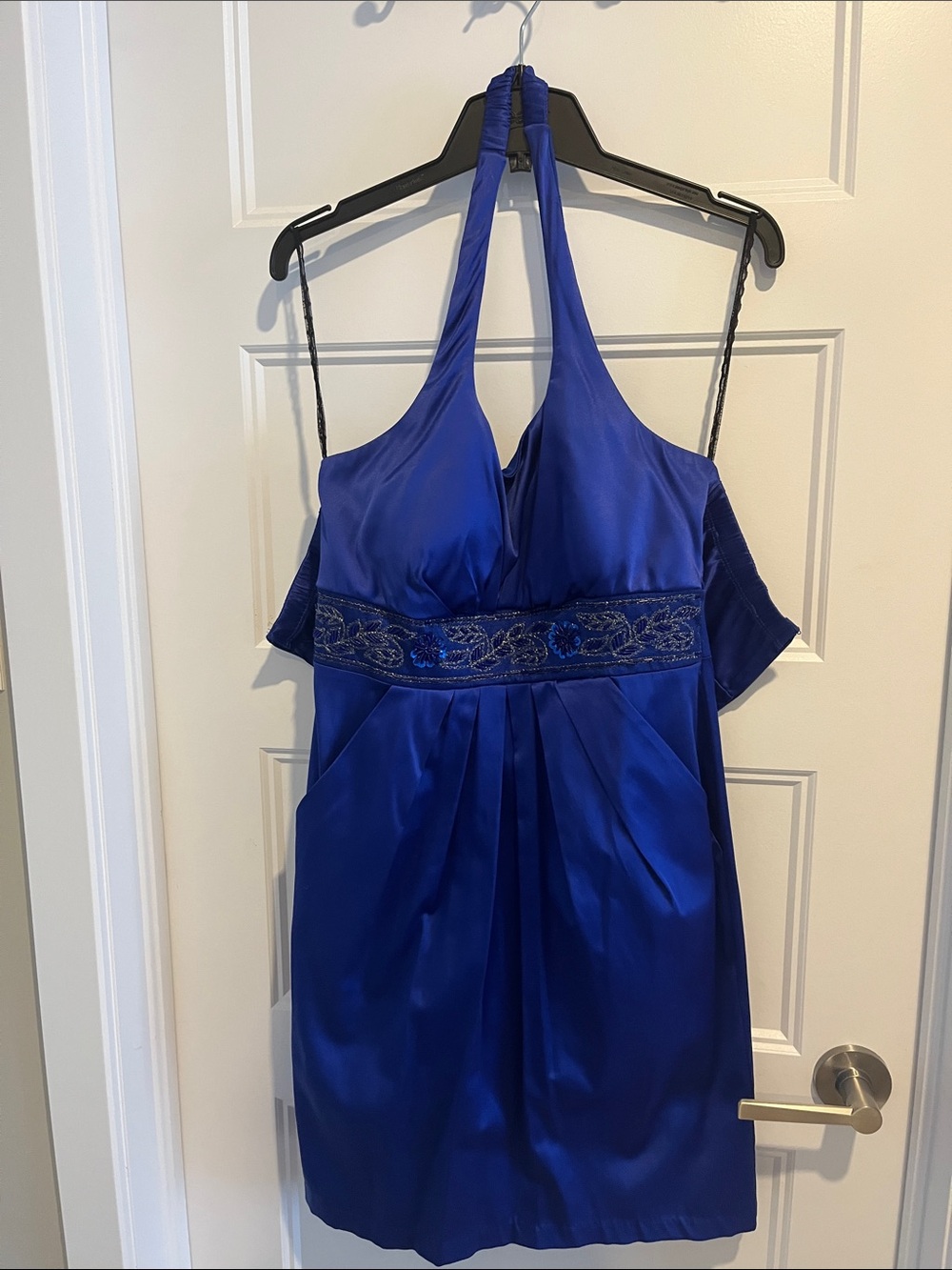 Blu Sage One-Shoulder Satin Cocktail Dress in Cobalt Blue